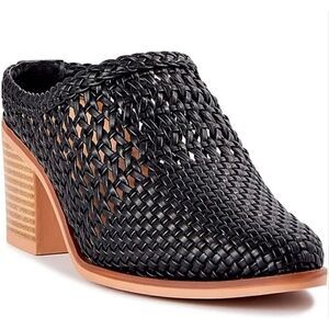 Time & Tru Size 10 Block Heel Mules Black Raffia Style Coastal Summer SlipOn NWT